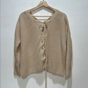 FAB’RIK Tan Knit Lace Up Sweater Women’s Sz LARGE